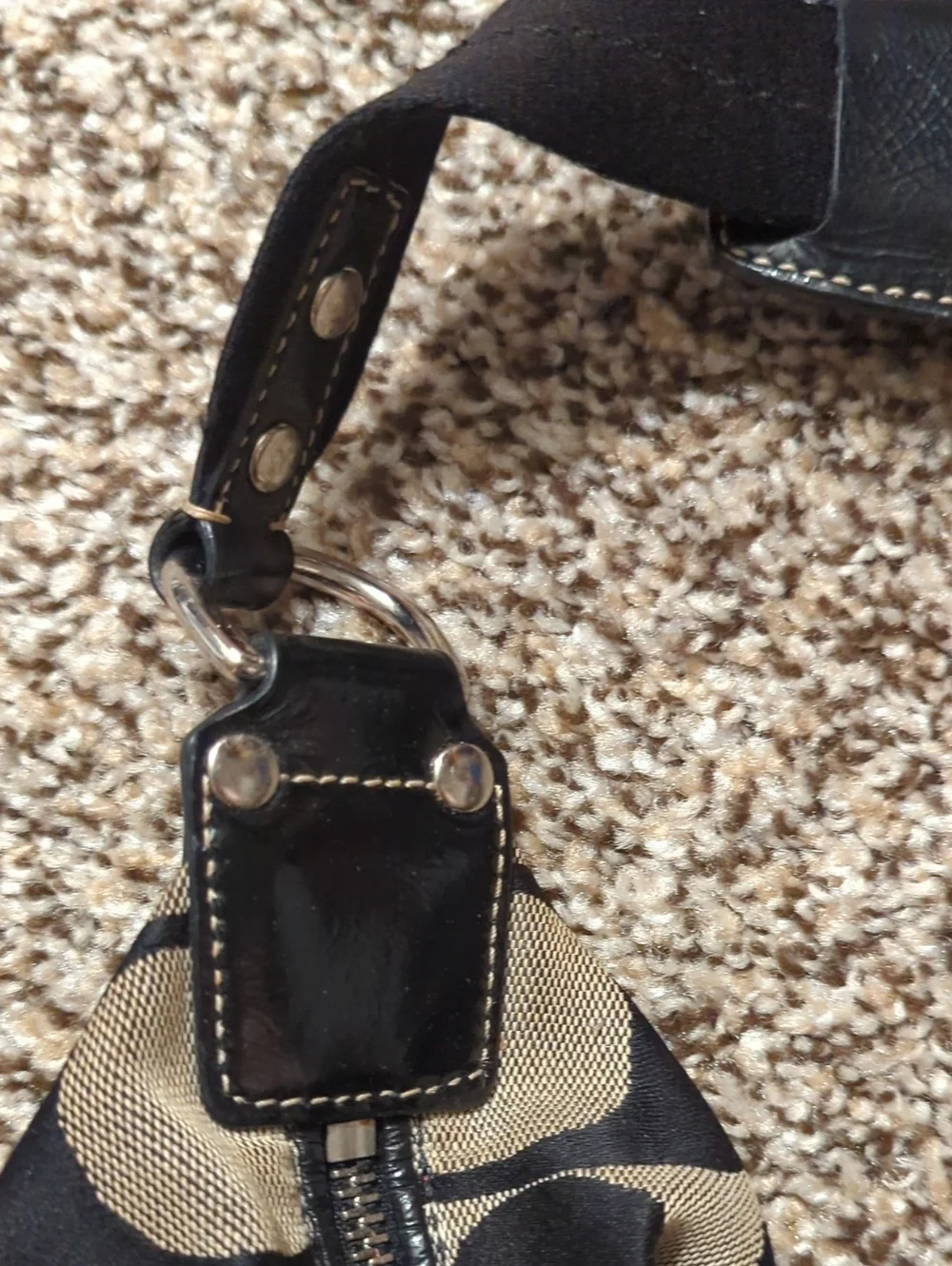 Coach Signature Canvas Shoulder Bag in Khaki and Black